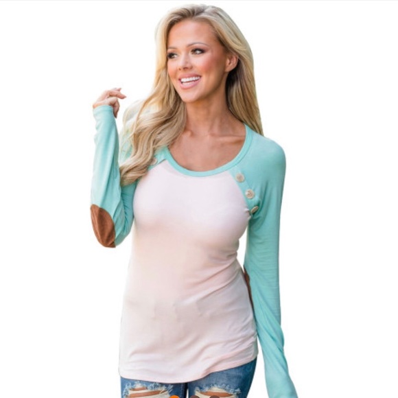 Tops - 🍭 Turquoise Raglan Sleeve Elbow Patch Top